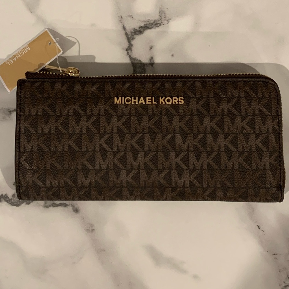 Authentic Brown & tan MK signature print wallet